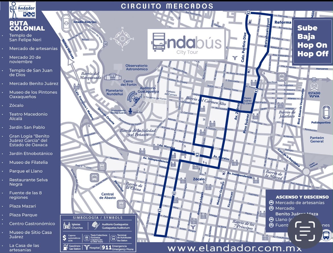Mapa oficial del Circuito Mercados o Ruta Colonial del Andabús en Oaxaca